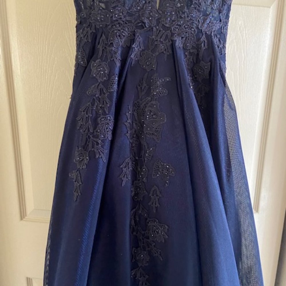 Navy blue floor length prom gown